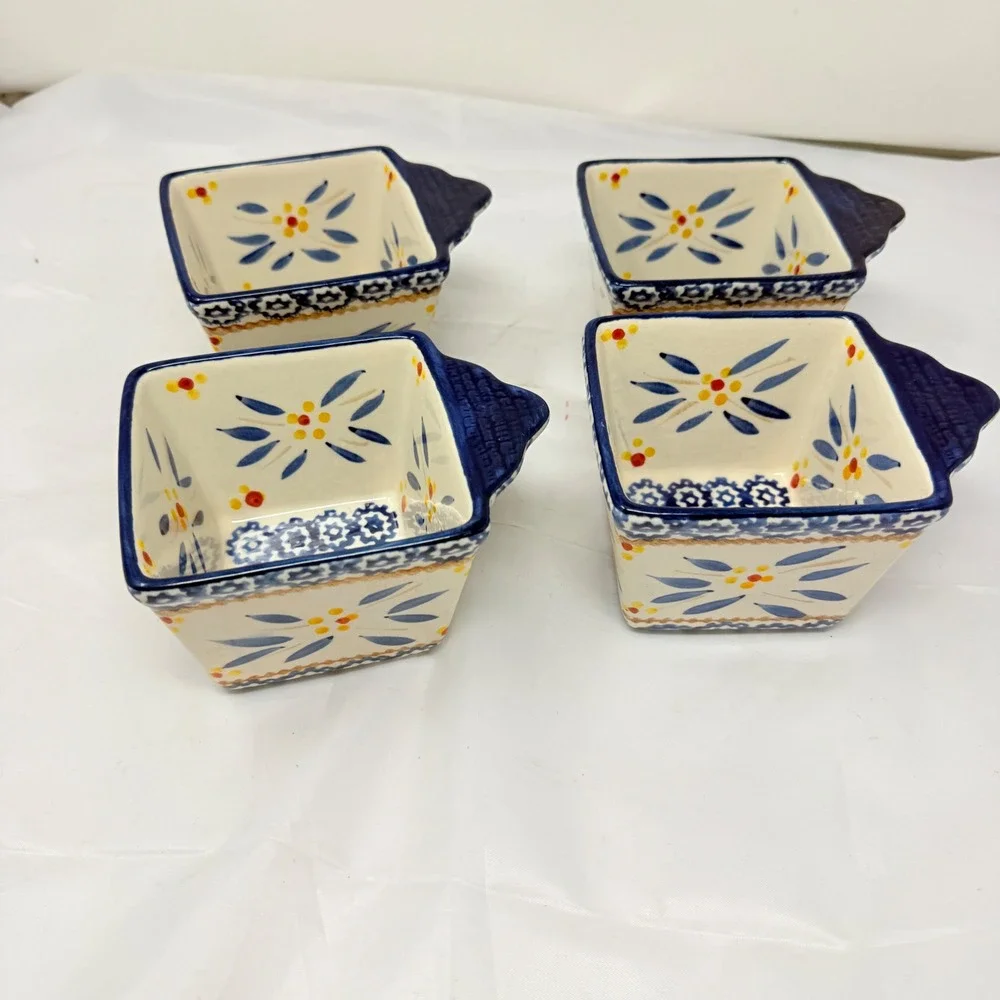 Temptations by Tara Old World Floral Blue Single Serve Ramekins 10 Oz Set of 4